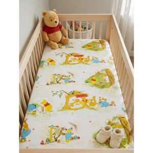 Vintage 1970s Sears Perma-Prest Winnie the Pooh Crib Sheet Disney Characters 70s